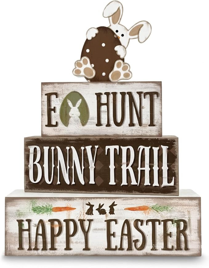 Easter Decorations, 4 Pcs Wooden Easter Table Decorations, Rustic Wooden Table Sign, Bunny Tiered... | Amazon (US)