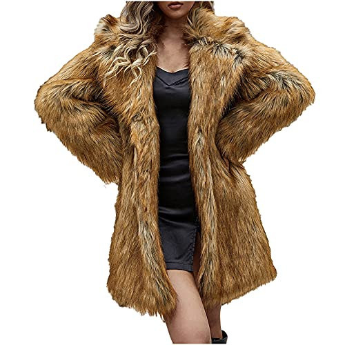 Faux Fur Coats For Women Long Sleeve Lapel Collar Warm Winter Coats Open Front Cardigan Outerwear Fuzzy Overcoats Orders Placed by me(Brown#02,XX-Large) | Amazon (US)