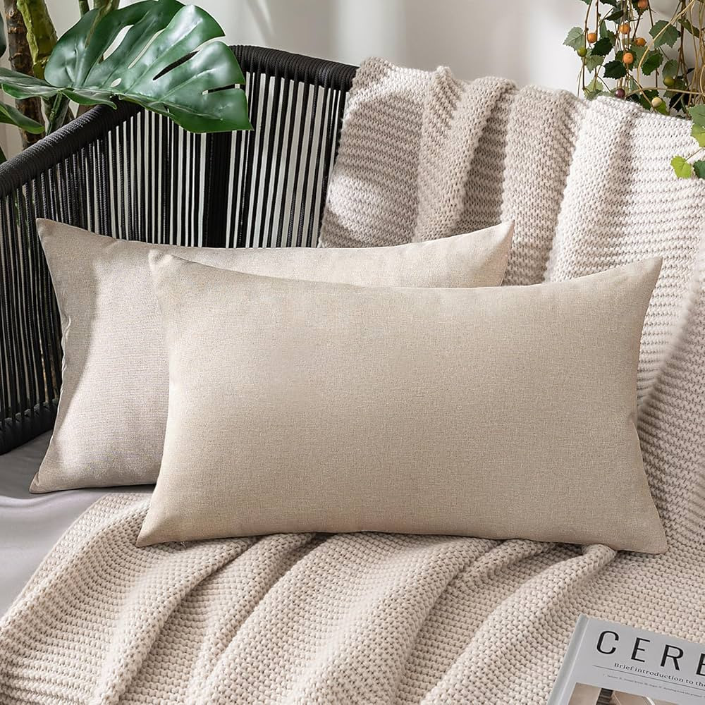 MIULEE Pack of 2 Decorative Outdoor Solid Waterproof Throw Pillow Covers Faux Linen Garden Farmho... | Amazon (US)