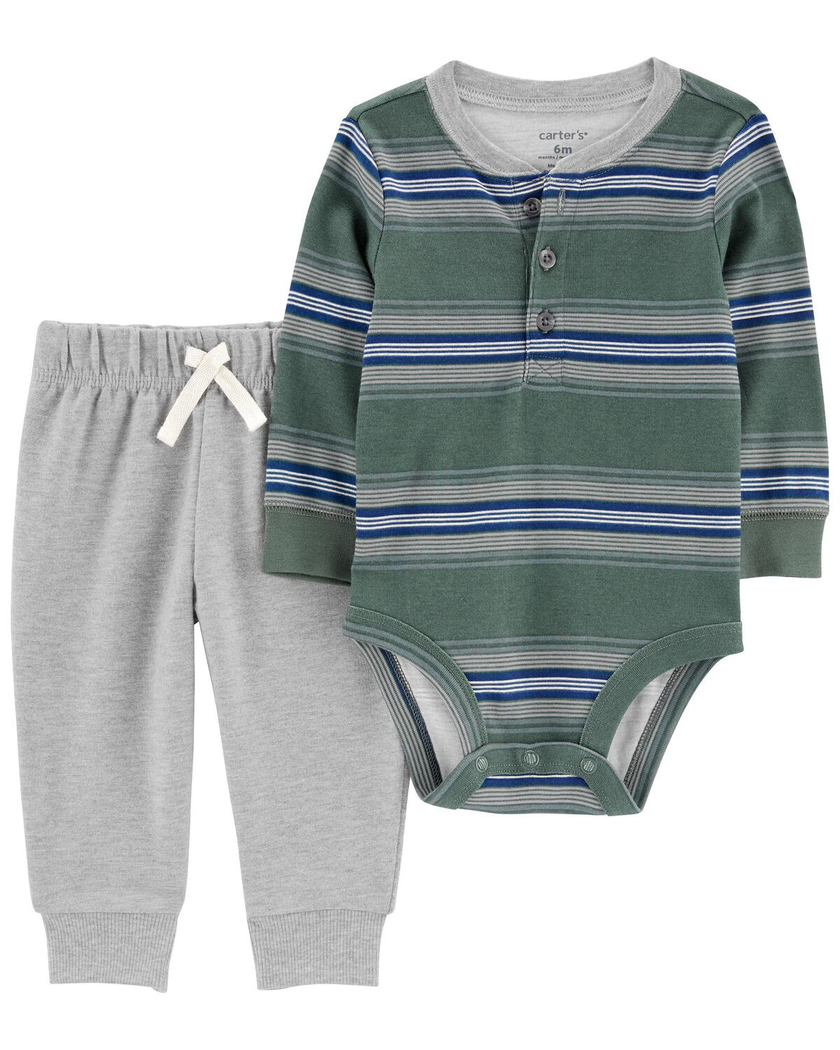 Green/Grey Baby 2-Piece Striped Bodysuit Pant Set | carters.com | Carter's