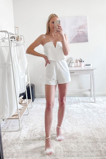 Strapless white romper - cute bachelorette party outfit for bride! Fits perfect I’m in the XS and the romper stays in place. There is a silicone lining around the top!

Bachelorette party romper, white romper, bride to be outfits, white outfits for bride, graduation outfit, feather heels, white feather heels, bridal heels, bachelorette heels, bachelorette party heels #whiteromper #straplessromperwhite #brideoutfits #featherheels #whitefeatherheels

#LTKFind #LTKshoecrush #LTKwedding