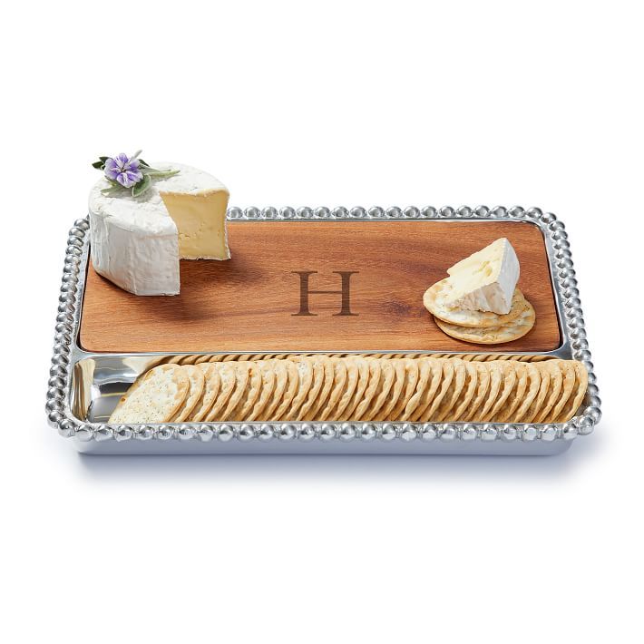 Rectangle Beaded Silver and Walnut Wood Cheese Board | Mark and Graham
