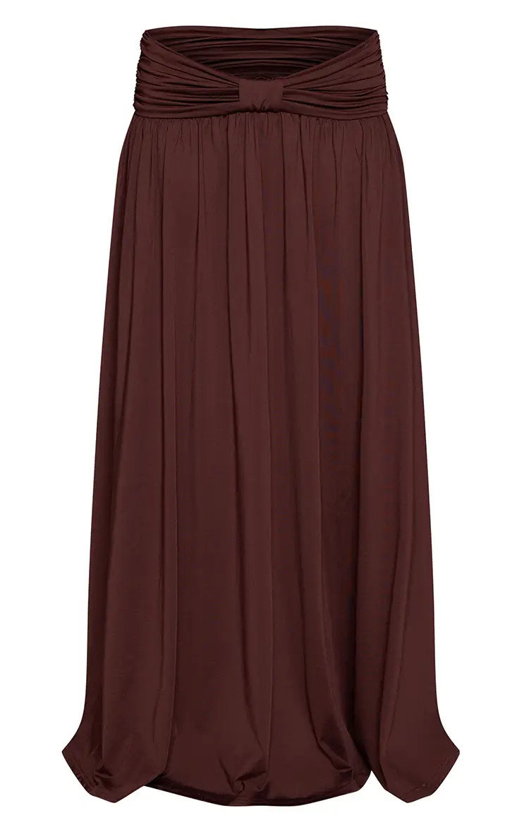 Chocolate Bardot Knot Detail Maxi Skirt | PrettyLittleThing UK