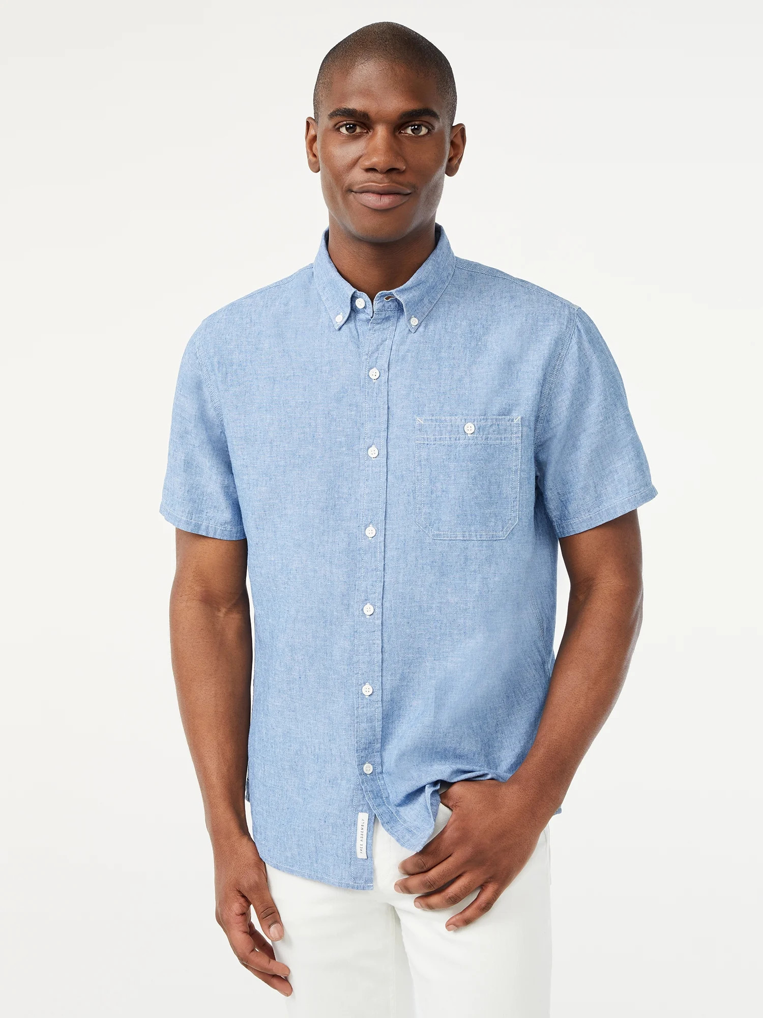 Free Assembly Men's Chambray Shirt with Short Sleeves - Walmart.com | Walmart (US)
