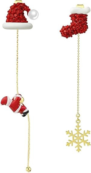 Gold Plated Snowflake Santa Claus Threader Tassel Earrings for Women Sterling Silver Pins Red Cry... | Amazon (US)