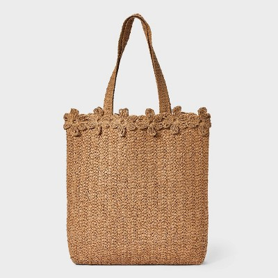 Straw Large Floral Print Tote Handbag - A New Day™ Beige | Target