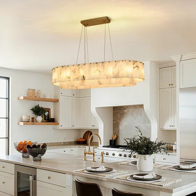 Radiant Gold 14-Bulb Alabaster Linear Chandelier – Height-Adjustable, Sloped-Ceiling Ready | Wayfair North America