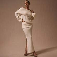 Knit Fold Over Maxi Skirt Winter Clothes Thanksgiving | SHEIN