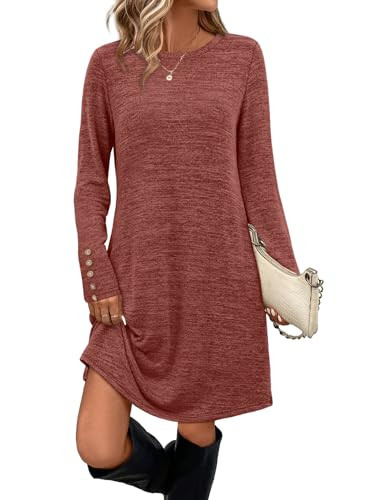 OFEEFAN Fall Dresses for Women 2025 Long Sleeve Dress Tunic Sweater Dress with Pockets Womens Early Fall Fashion Fall Outfits for Women 2025 Caramel L | Amazon (US)