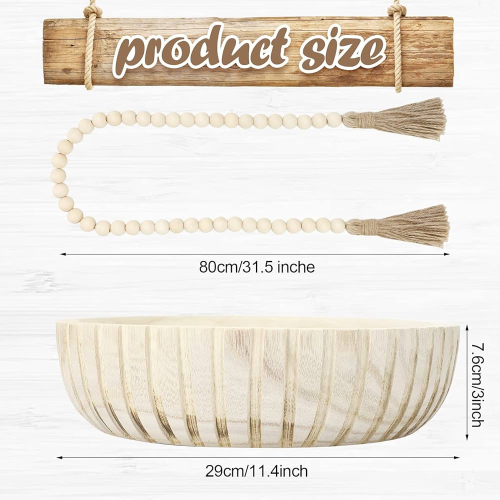 Kathfly Wooden Decorative Bowl Set Paulownia Wood Serving Bowl Natural Rustic Large Dough Bowl fo... | Amazon (US)