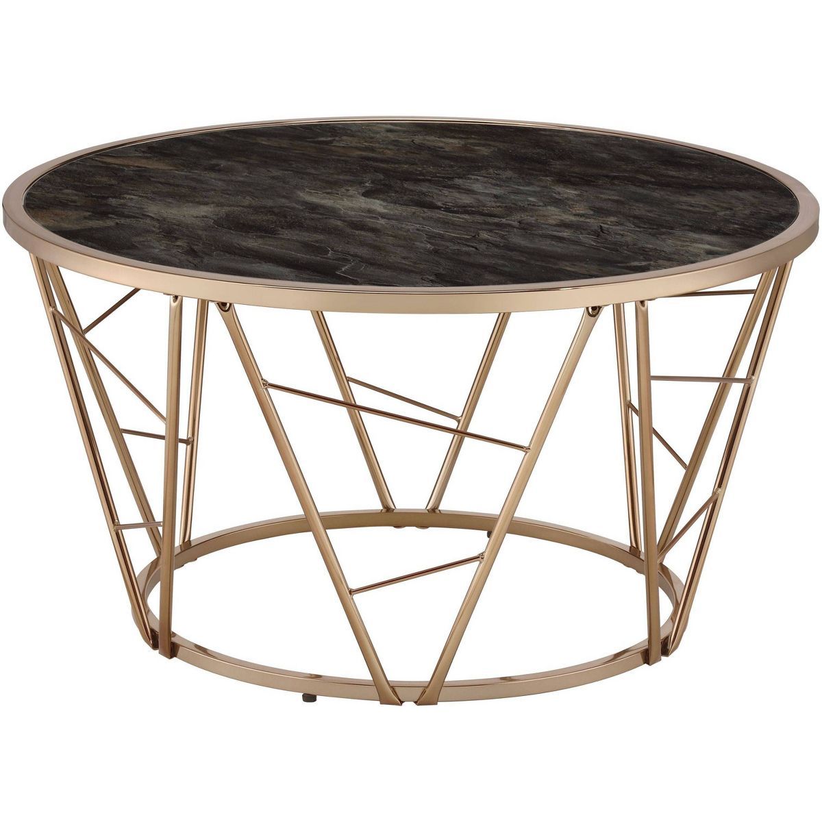33" Cicatrix Coffee Table Faux Black Marble Glass/Champagne Finish - Acme Furniture | Target