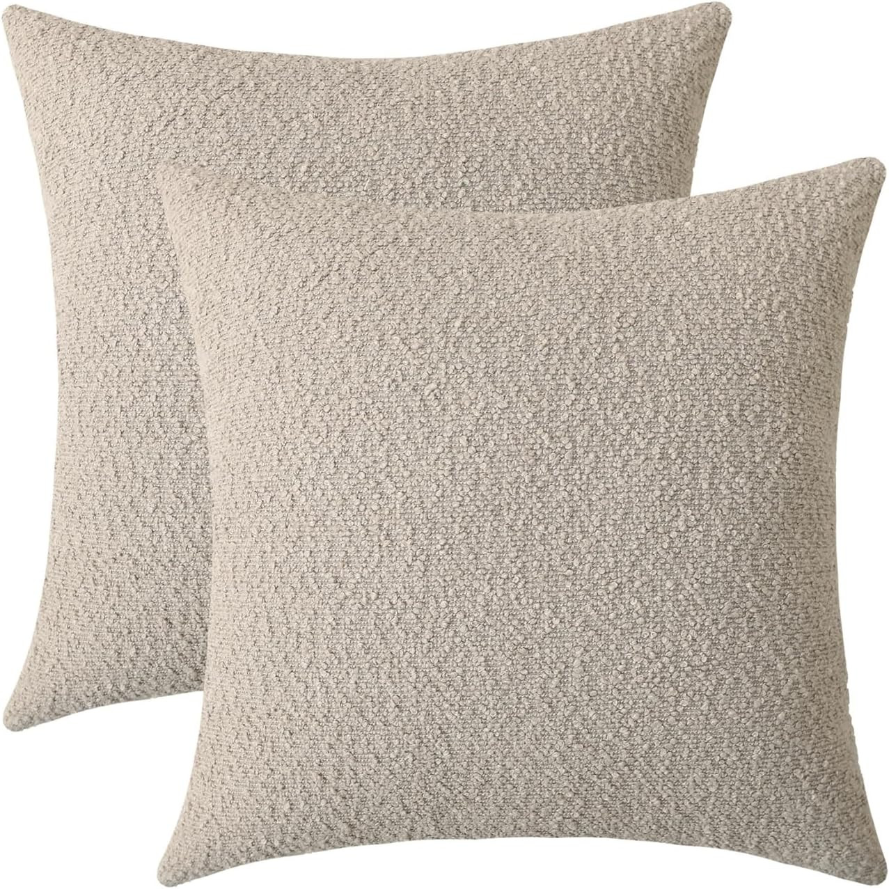 Jeneoo Light Grey Decorative Square Thick Throw Pillow Covers Fine Textured Boucle Oatmeal Couch Cushion Cases for Livingroom Sofa Home Decor, Set of 2, 18 x 18 Inch | Amazon (US)