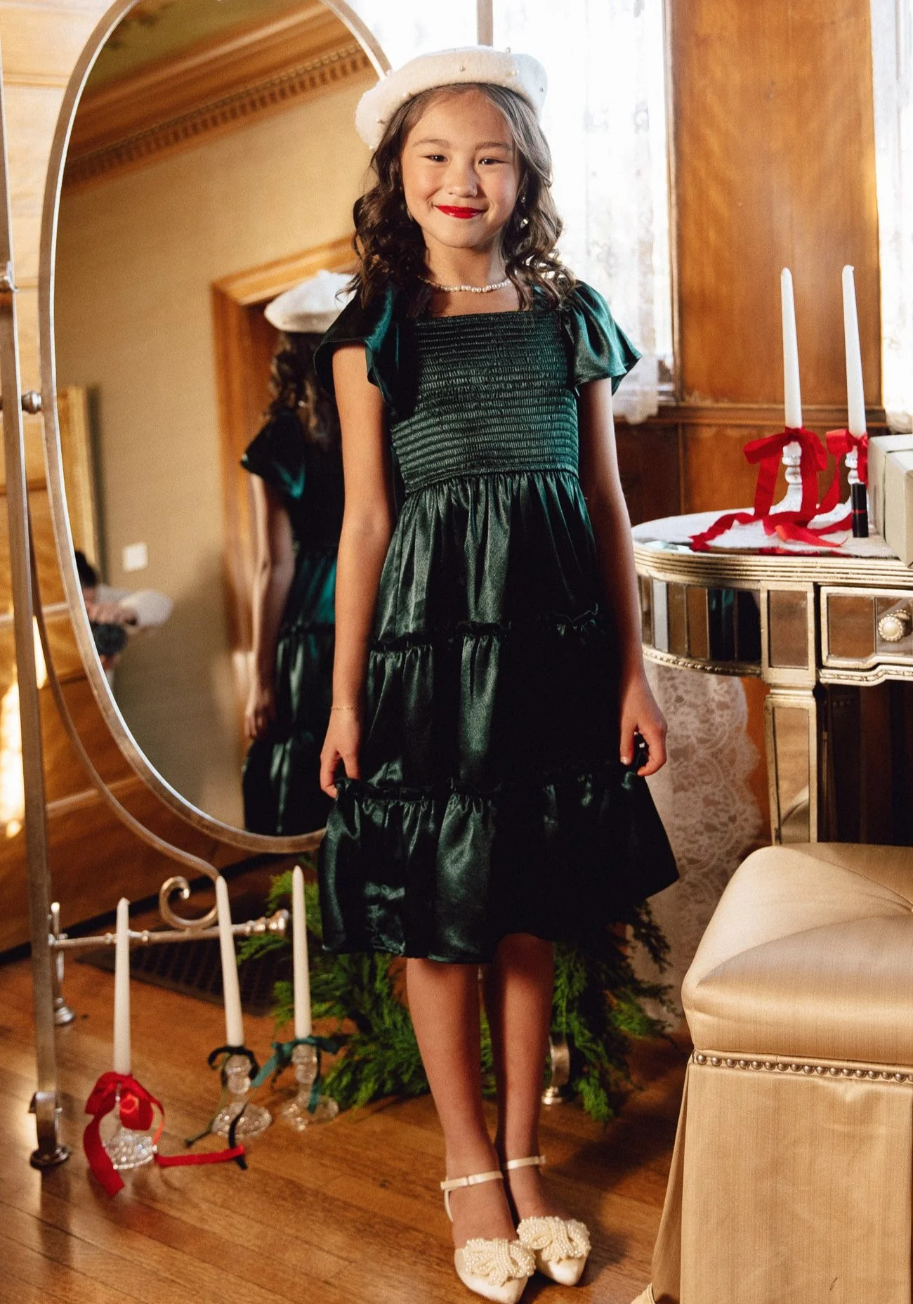 Mini Ellie Dress in Emerald Satin - FINAL SALE | Ivy City Co