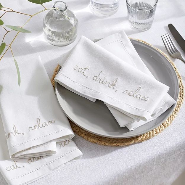 Eat, Drink, Relax Napkins – Set of 4 | The White Company (UK)