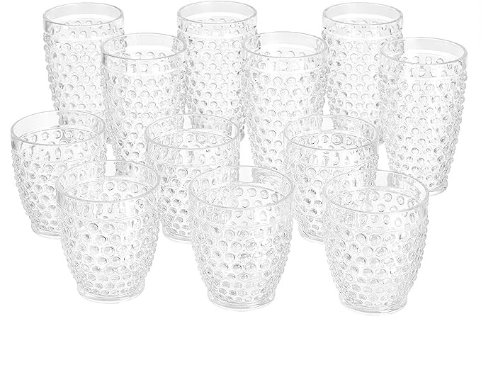 Amazon Basics 12-Piece Tritan Glass Drinkware Set - Hobnail Highball and Double Old Fashioned, 6-... | Amazon (US)