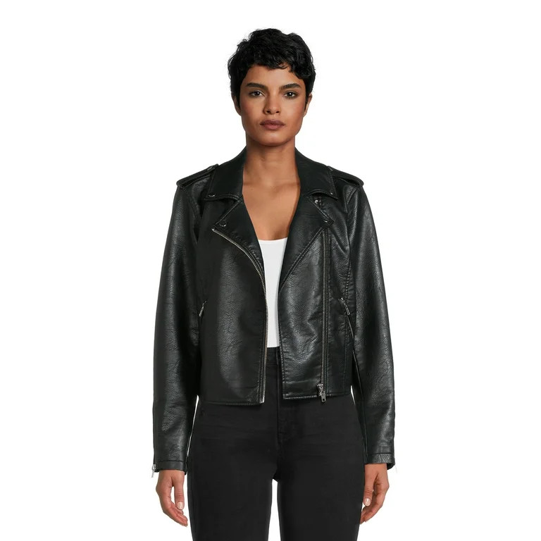 No Boundaries Juniors Faux Leather Moto Jacket | Walmart (US)