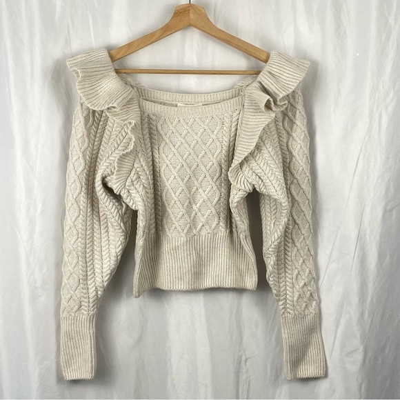 H&M Elegant Cream Cable Knit Ruffle Sleeve Sweater Top Size XS | Poshmark