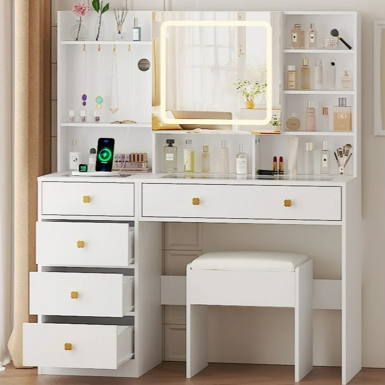 Ktaxon Large 47.2" Makeup Vanity with 3 Color Lights, Vanity Desk with USB Charging Station, Vani... | Walmart (US)