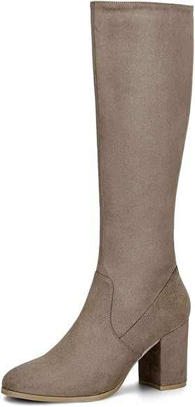 Allegra K Women's Side Zipper Chunky Heel Knee High Boots | Amazon (US)