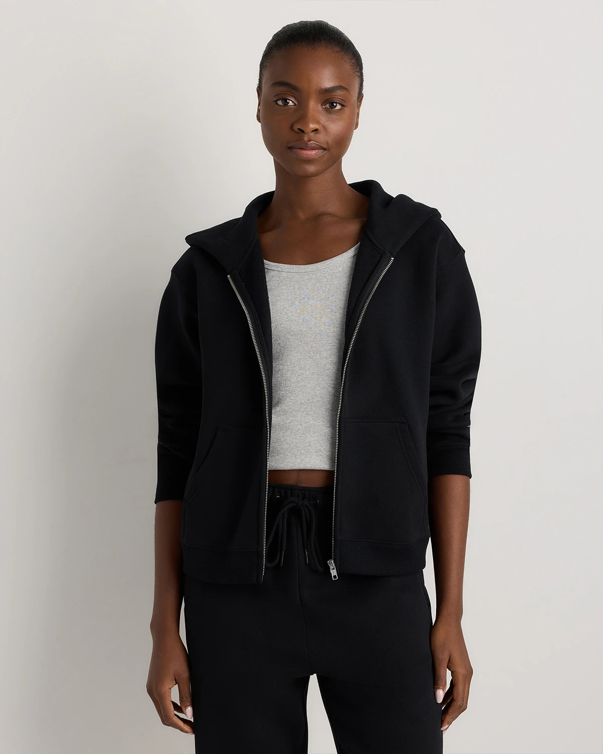 Quince | Women's Everyday Fleece Full-Zip Hoodie in Black, Size XL, Organic Cotton | Quince