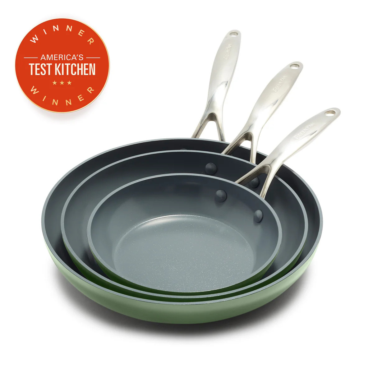 Valencia Pro Ceramic Nonstick 8", 9.5", and 11" Frypan Set | Sage | GreenPan