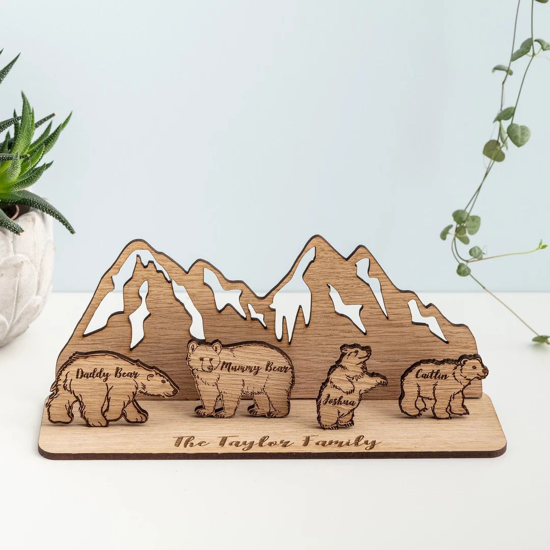 Personalised family bear scene, Mothers Day gift from kids, Personalised mountain scene for up to... | Etsy (US)