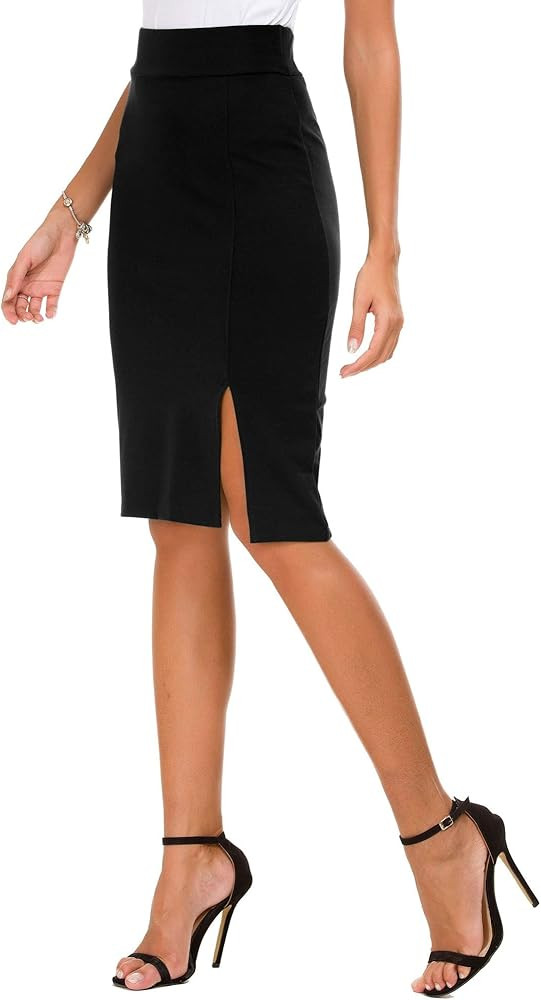 Urban CoCo Women's Knee Length Stretch Pencil Skirt High Waisted Bodycon Midi Straight Skirt | Amazon (US)