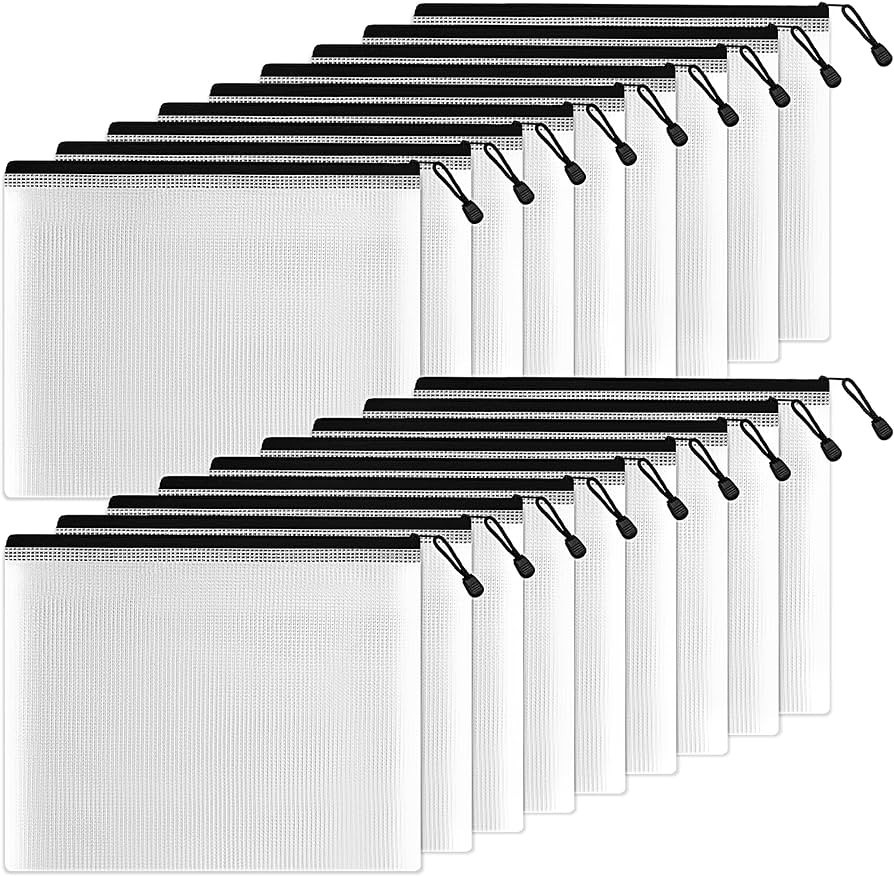 SUNEE Plastic Mesh Zipper Pouch 9x13 in (Black, 18 Packs),Extra Large Water-Resistant Zip Bag for... | Amazon (US)