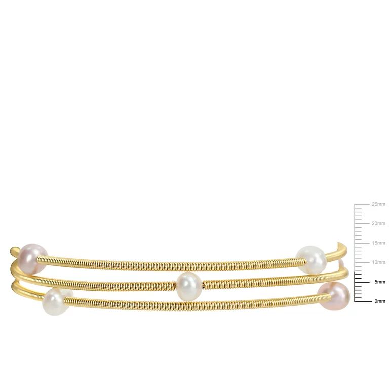 Miabella Women's Pink and White Freshwater Cultured Pearl Brass Coiled Bangle Bracelet | Walmart (US)