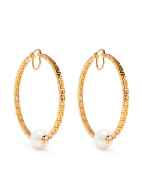 Versace Greca pearl-detail hoop-earrings - Farfetch | Farfetch Global