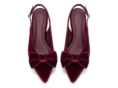 Coutgo Womens Slingback Flats Pointed Toe Bow Ballet Flats Comfortable Slip On Work Party Dress Shoes, Burgundy, Size 6.5 | Amazon (US)