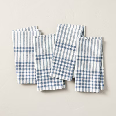 4pk Engineered Gingham Woven Napkin Set Blue/Cream - Hearth & Hand™ with Magnolia | Target
