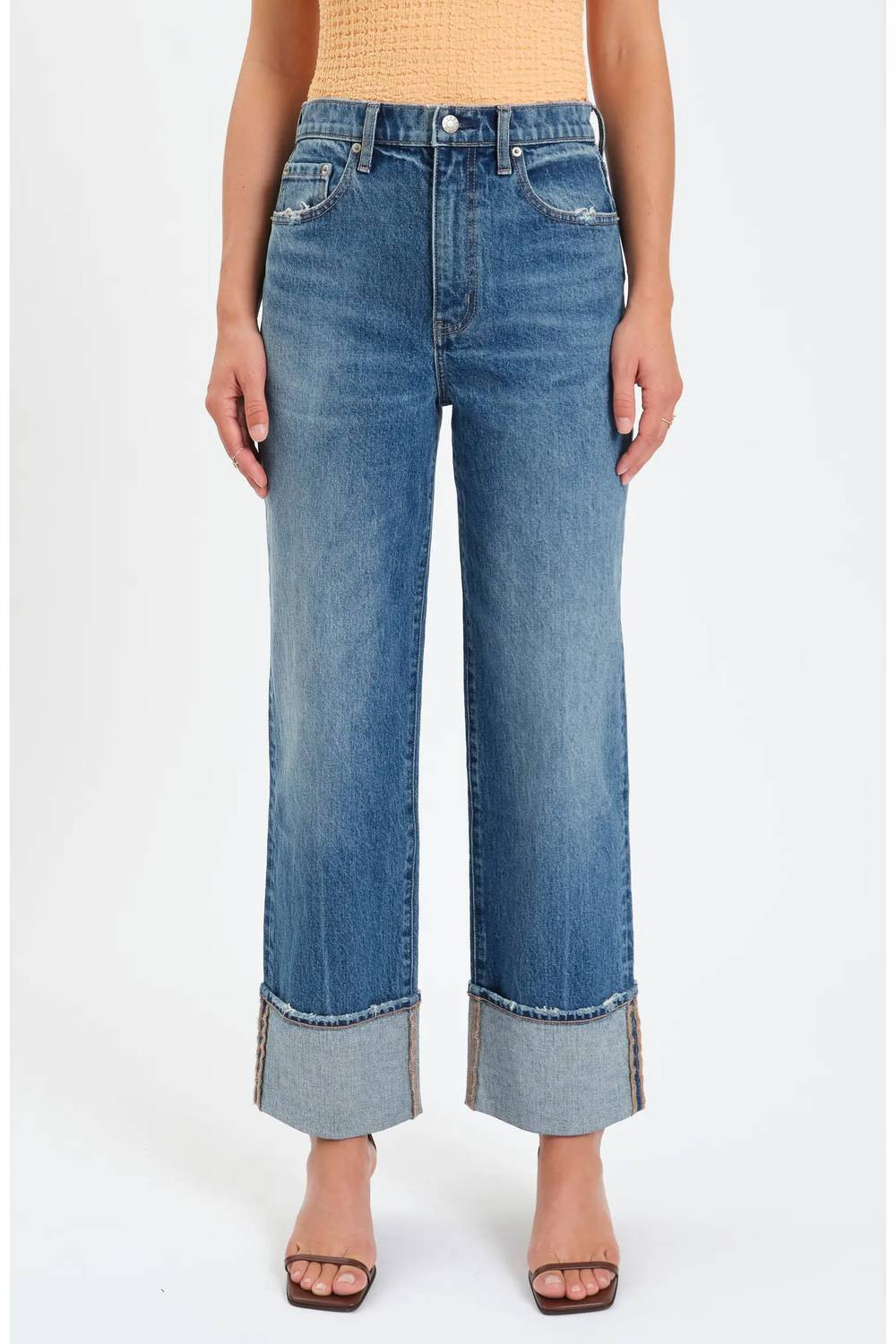 Eastside High Waist Cuff Crop Straight Leg Jeans In Med Wash | Shop Simon
