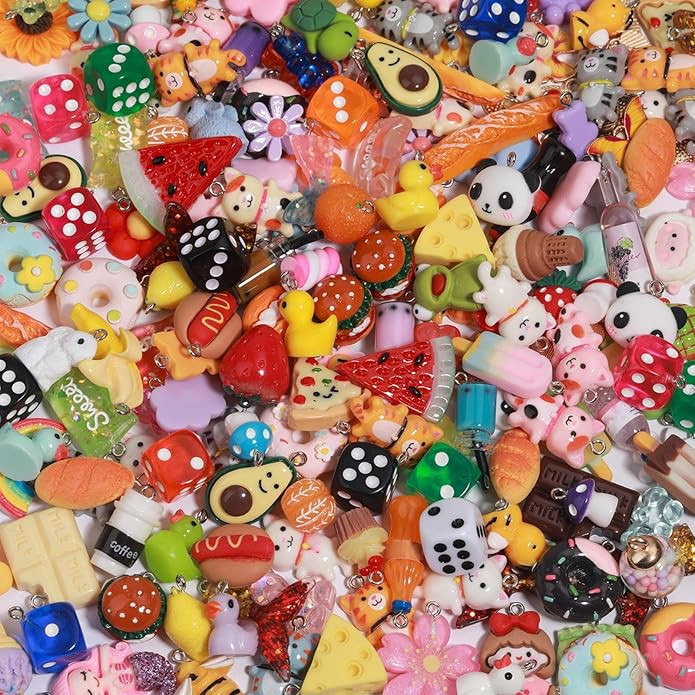 MGGFBLEY Assorted Resin Charms for DIY Bracelet & Keychain Making – Mini Candy, Bear, Fruit & A... | Amazon (US)