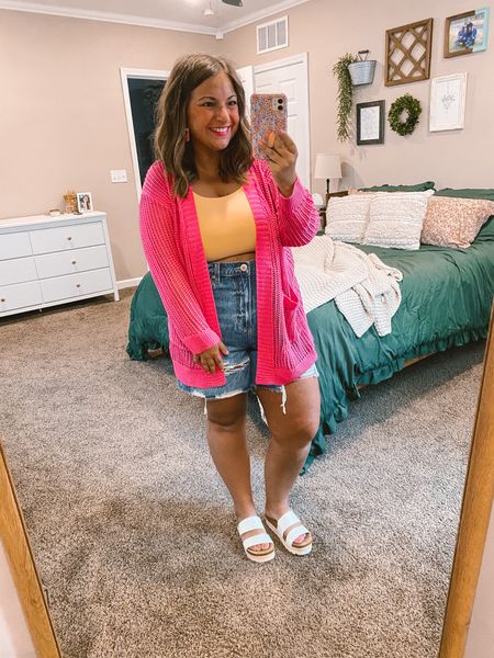 Amazon, summer outfit, sandals 

sandals: fit true to size // wearing a 5
denim shorts: fit true to size // wearing a 14
cami bra: fits true to size // wearing a small
cardigan: fits true to size // wearing a medium

#LTKStyleTip #LTKSeasonal #LTKMidsize