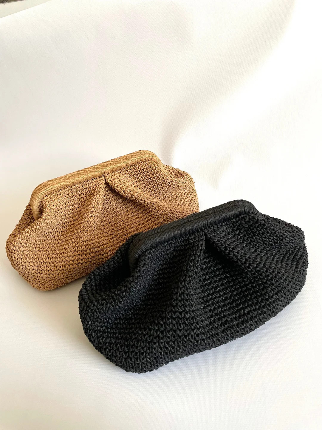 Pouch Clutch Bag With Hidden Metal Locked, Paper Rope Knitted Tan Clutch, Crochet Summer Bag Clut... | Etsy (US)