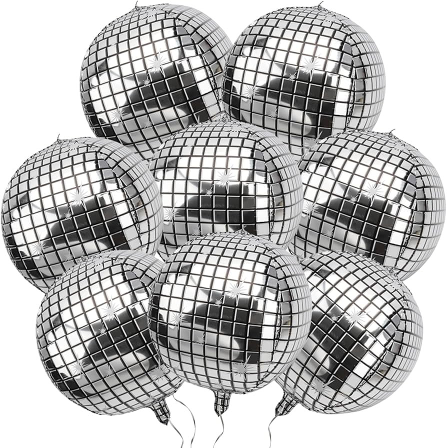 GOER Big Silver Disco Ball Balloons - Pack of 8, Disco Party Decorations | 4D Sphere Balloons for... | Amazon (US)