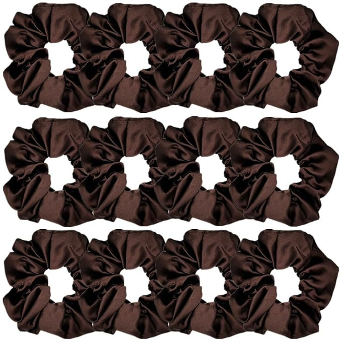 Sufermoe 12 Pcs Satin Silk Hair Scrunchies, Dark Brown 4.3 Inch Elastic Hair Ties, Hair Accessori... | Amazon (US)