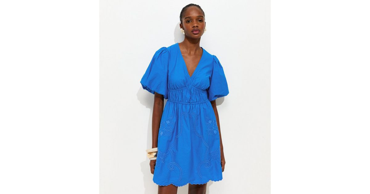 Bright Blue Embroidered Cutwork Mini Dress | New Look | New Look (UK)