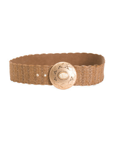 Textured Raffia Belt With Engraved Onyx Buckle For Women, Gold | TJ Maxx