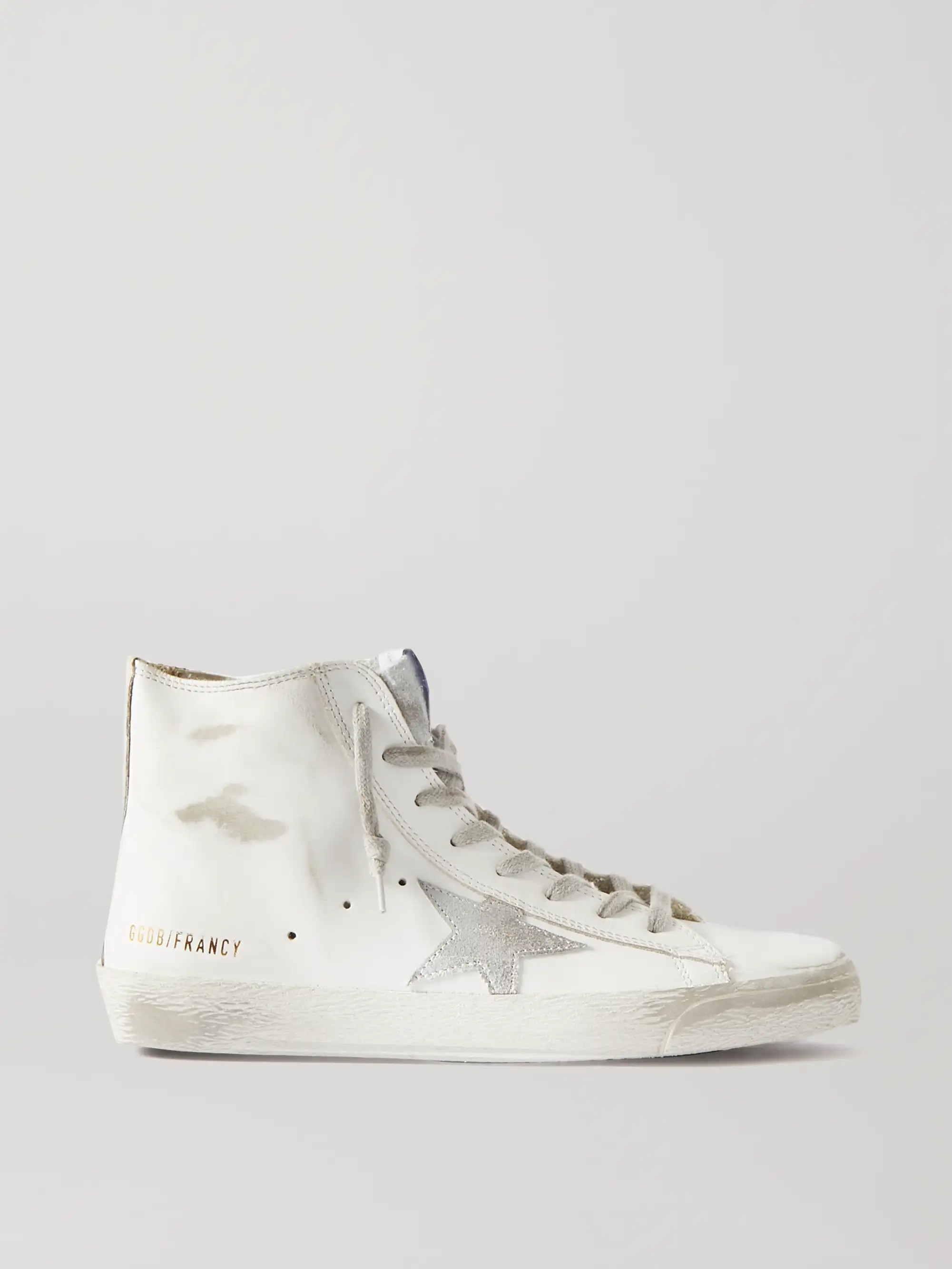 Francy glittered distressed leather and suede high-top sneakers | NET-A-PORTER (US)