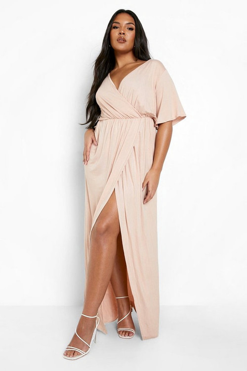 Plus Angel Sleeve Wrap Maxi Dress | Boohoo.com (US & CA)