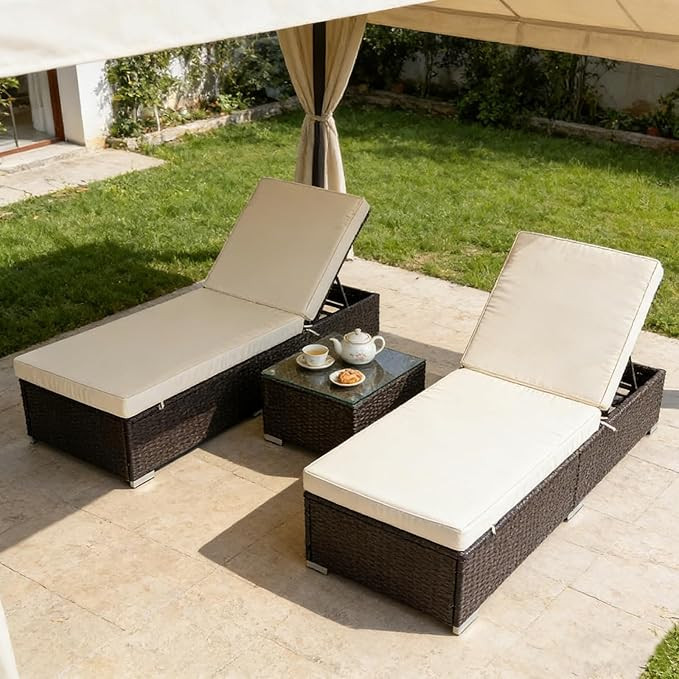 Amazon.com: YMOOYANG Outdoor Chaise Lounge Set of 3 with Side Table, All-Weather Wicker Pool Loun... | Amazon (US)