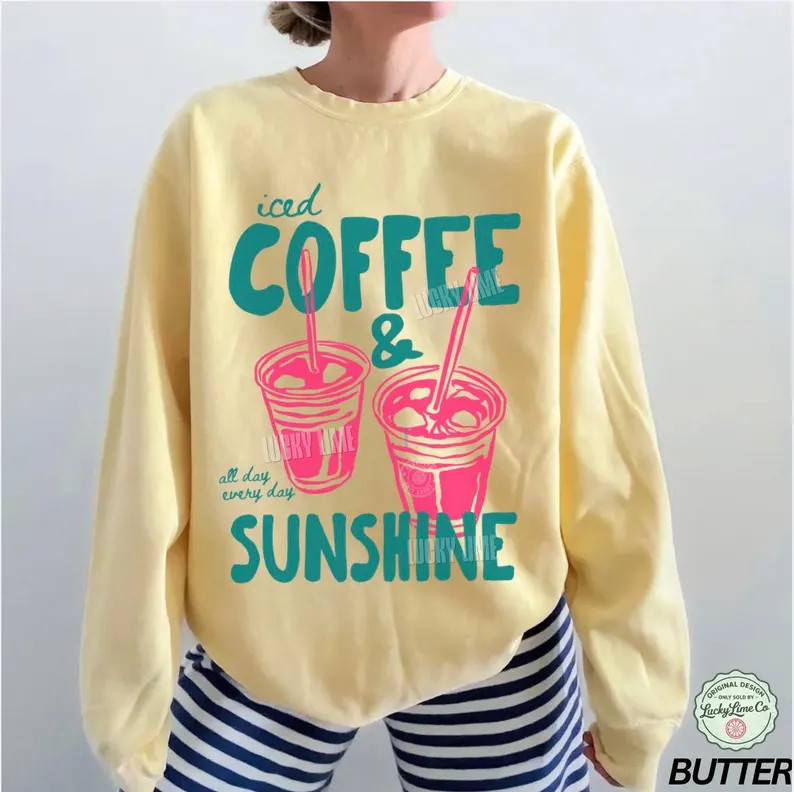 Iced Coffee and Sunshine Sweatshirt, Coffee Lover Shirt, Comfort Colors® Coffee Sweatshirt, Caff... | Etsy (US)