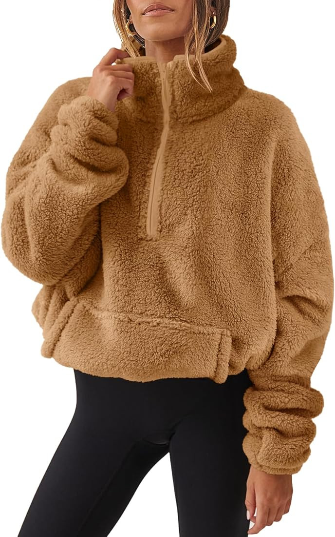 ANRABESS Women Long Sleeve Oversized Half Zip Fleece Sweatshirt Soft Sherpa Fleece Pullover Top W... | Amazon (US)