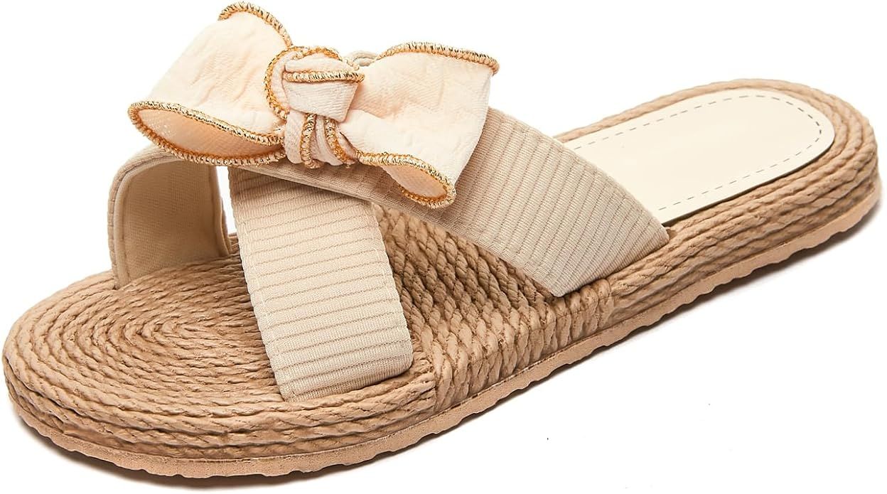 Verdusa Women's Bow Open Toe Flat Sandals Criss Cross Casual Outdoor Slides | Amazon (US)