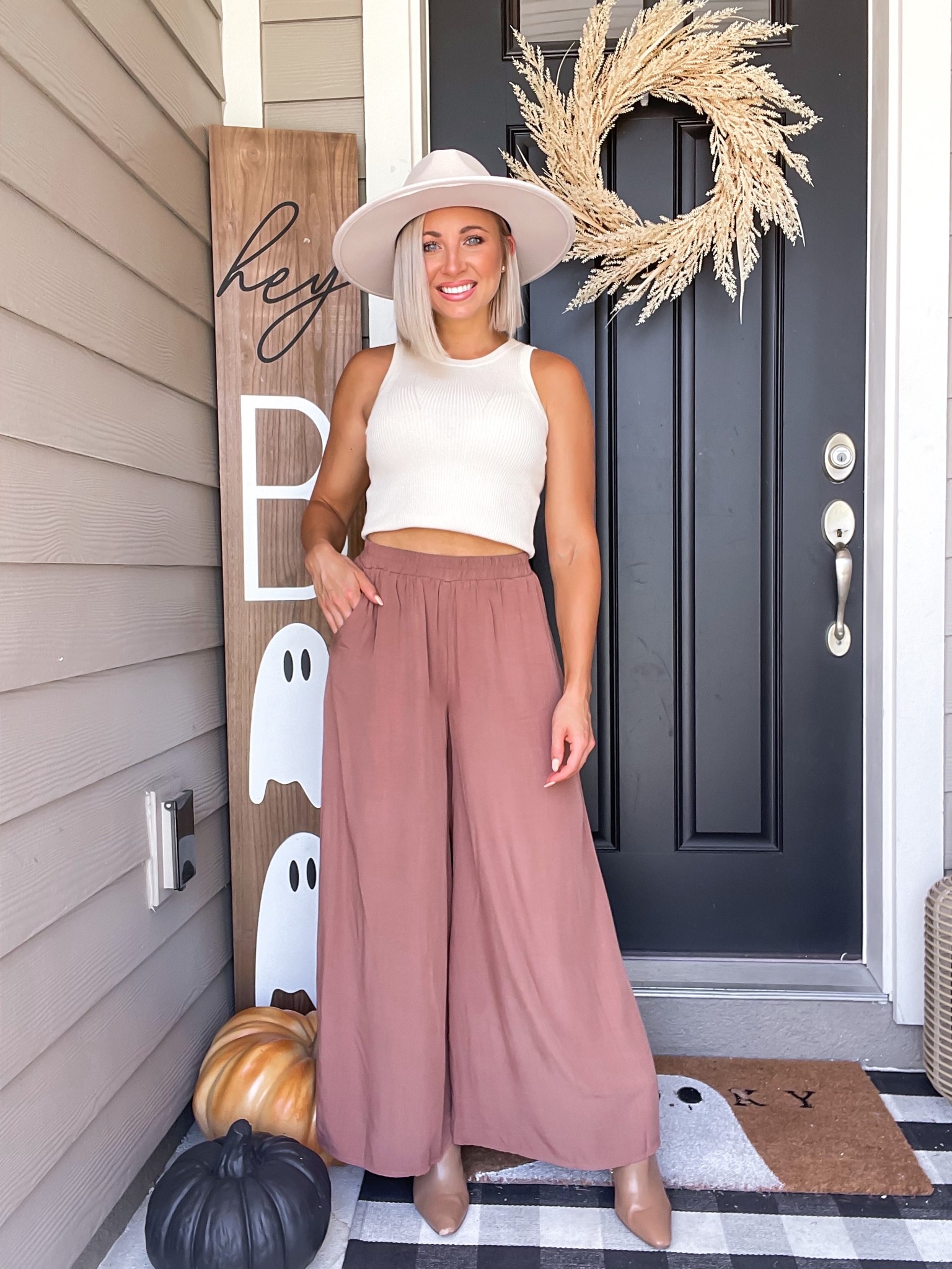 The pants are so comfy and can be worn in the office!! This sweater tank is perfect for a fall Florida outfit. Small in both #fallstyle #falloutfit #fallfashion #reddress #neutrals #fallflorida 

#LTKunder50 #LTKSeasonal #LTKstyletip