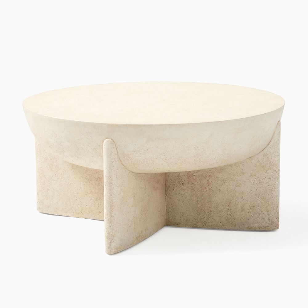 Monti Collection White Lava Stone 30 Inch Round Coffee Table | West Elm (US)