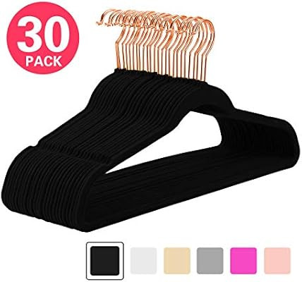MIZGI Premium Velvet Hangers (Pack of 30) Heavyweight - Non Slip - Velvet Suit Hangers Black - Co... | Amazon (US)