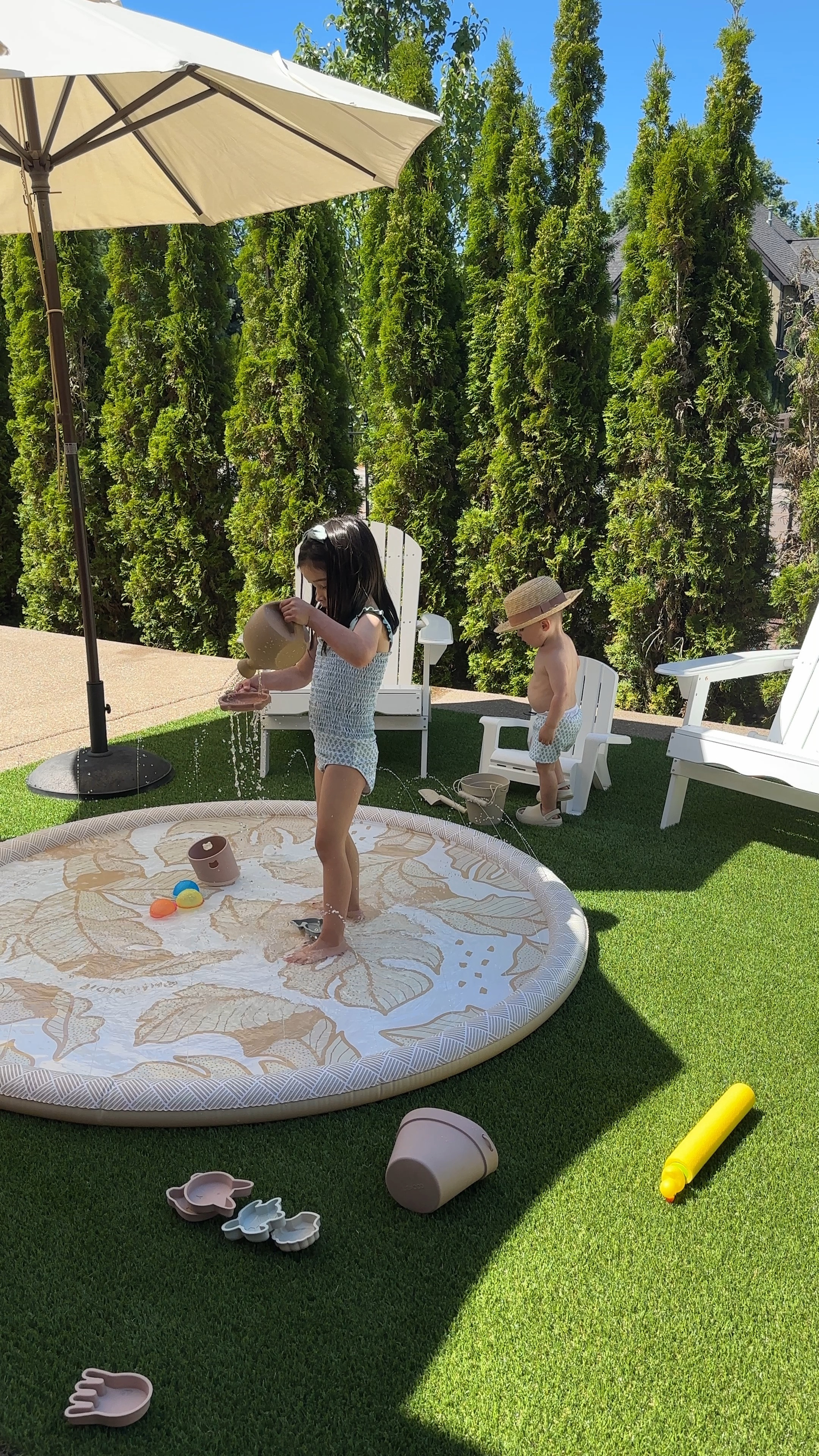 All of our backyard stuff is linked. The first neutral splash pad I’ve been able to find. The kids Adirondack is old target but linked similar. Cam hat is old Zara  

#LTKbaby #LTKfamily #LTKkids